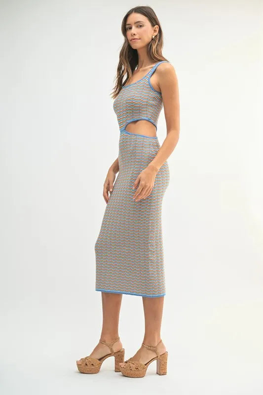 Women's AQUA Multi Color Chevron Knit Bodycon Midi Dress - AQUA