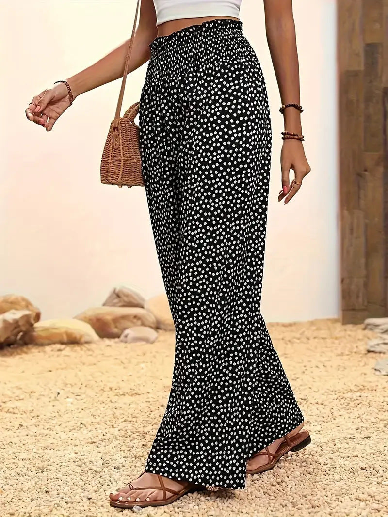 Printed Loose Spring Summer Casual Elastic Waist Pants Europe And America