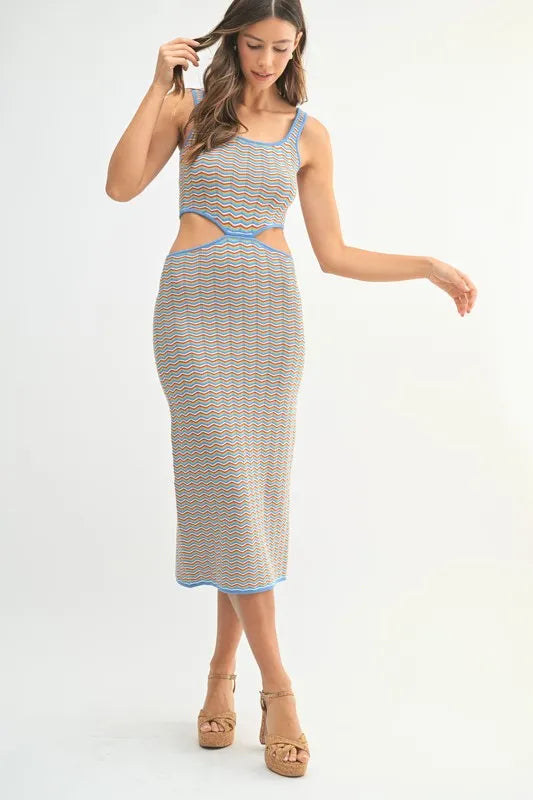 Women's AQUA Multi Color Chevron Knit Bodycon Midi Dress - AQUA