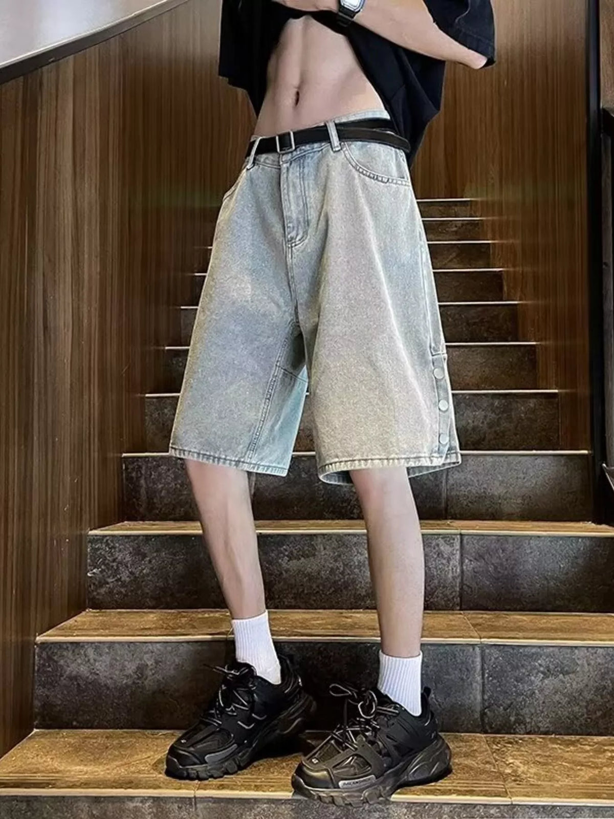 Men's Plus Size Loose Fit Wash Denim Shorts