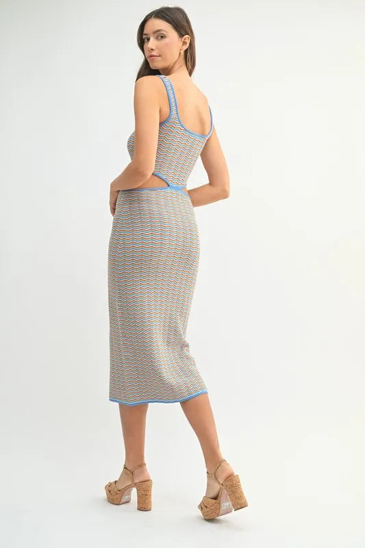 Women's AQUA Multi Color Chevron Knit Bodycon Midi Dress - AQUA