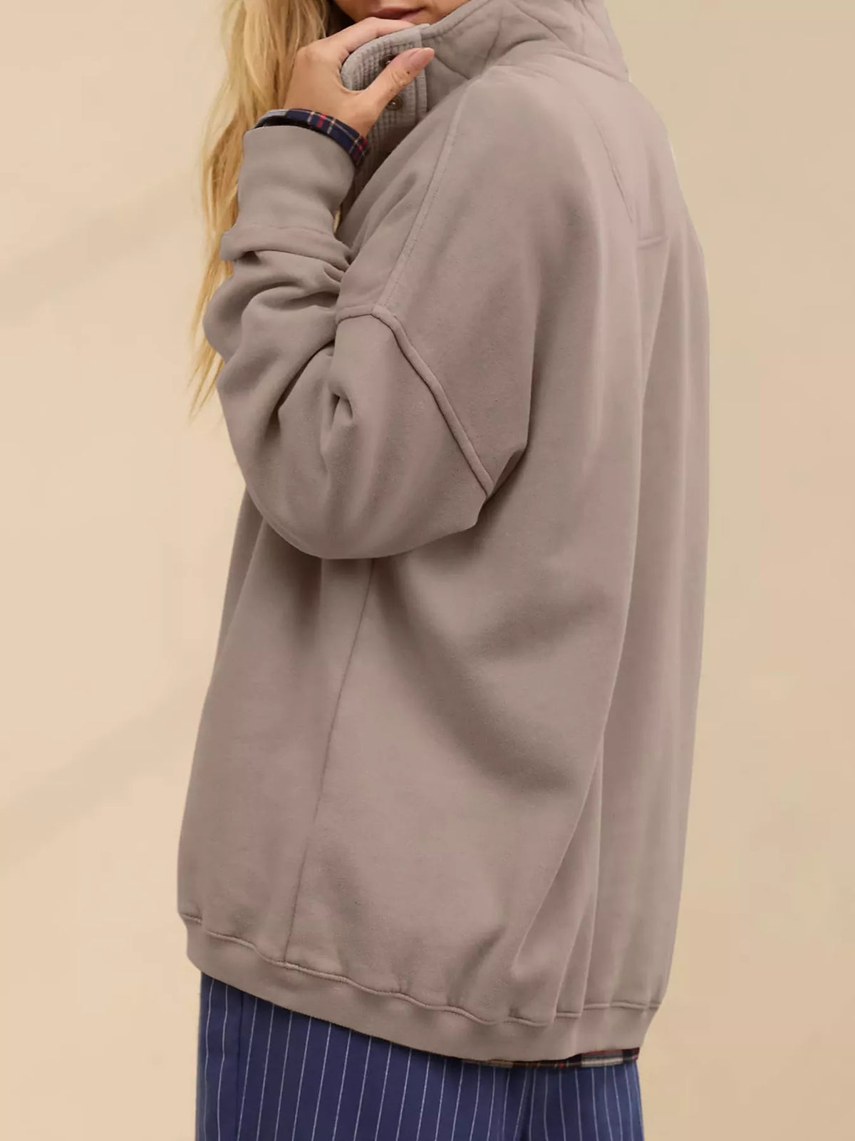 Women's Half Snap Dropped Shoulder Sweatshirt