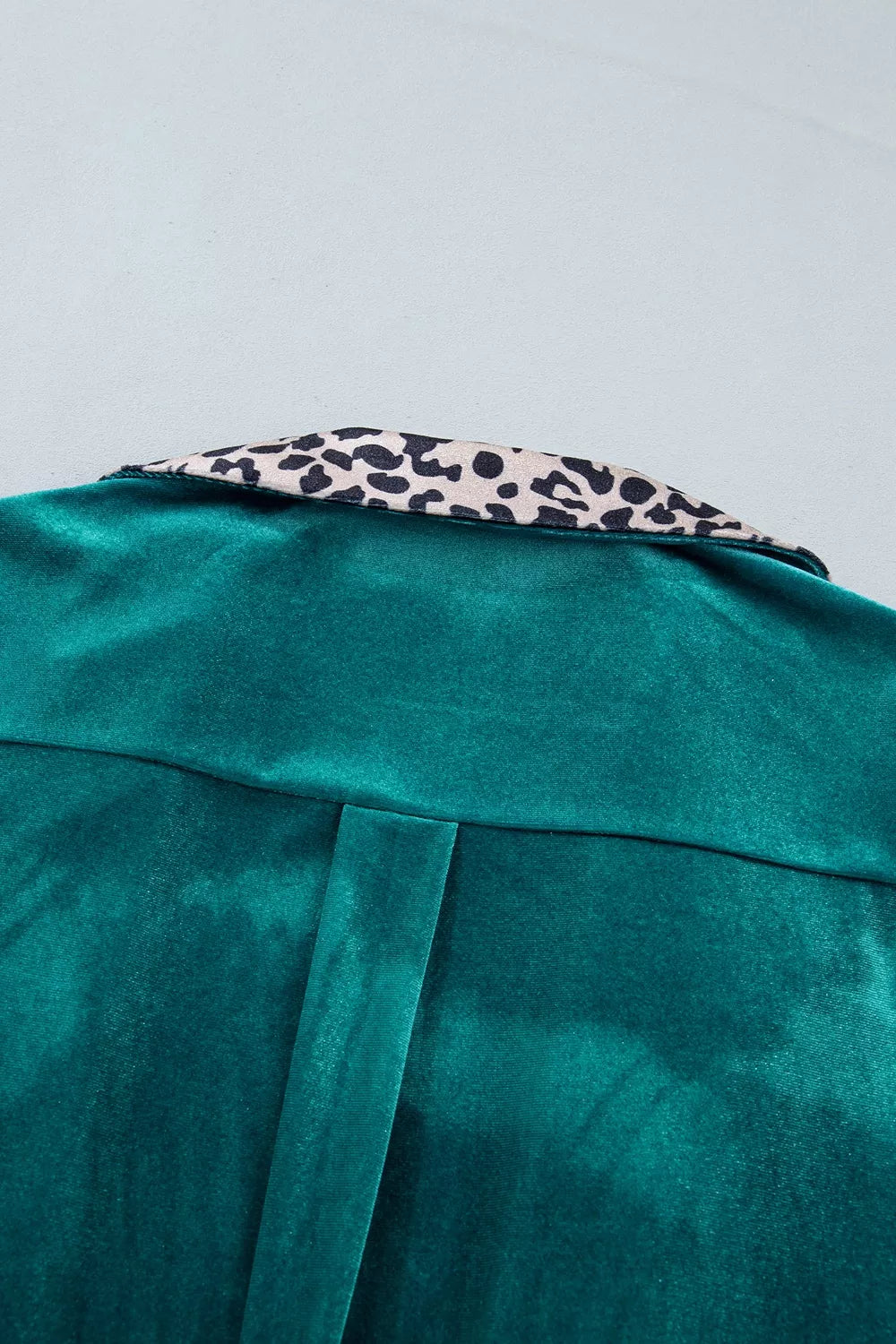 Women's Deep Teal Velvet Contrast Leopard Print Lapel Collar Open Front Cardigan - Deep Teal