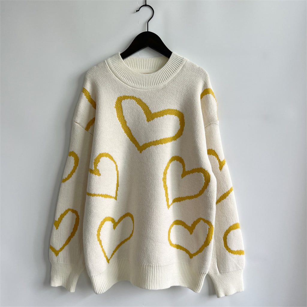 Women's Heart Pattern Long Sleeve Sweater