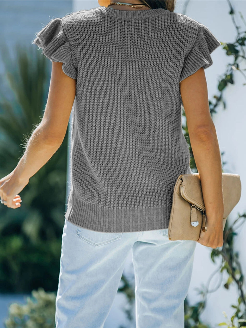 Women's Round Neck Cap Sleeve Sweater