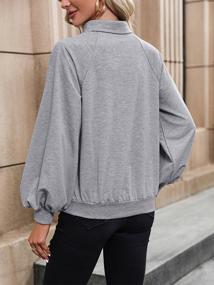 Women's Cloudy Blue Collared Neck Raglan Sleeve Blouse - Cloudy Blue