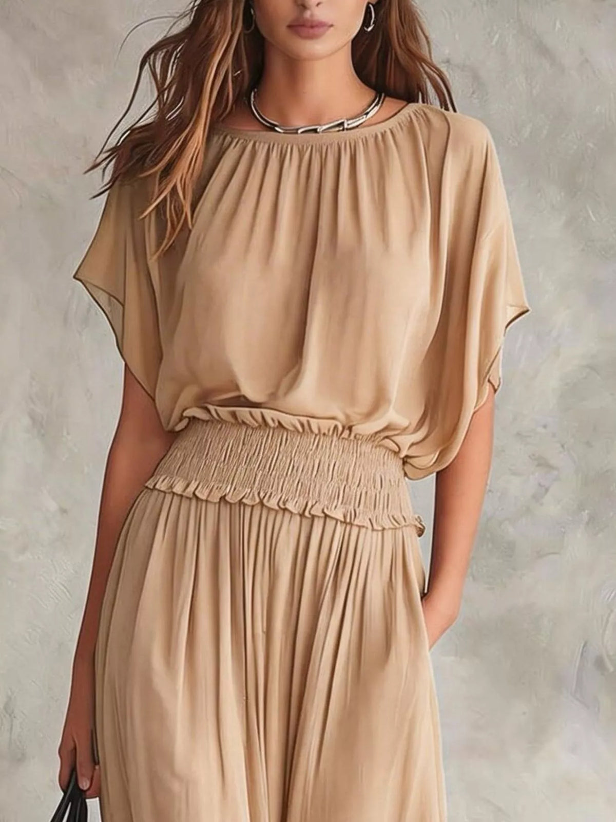 Women's Chiffon Maxi Dress with Smocked Waist