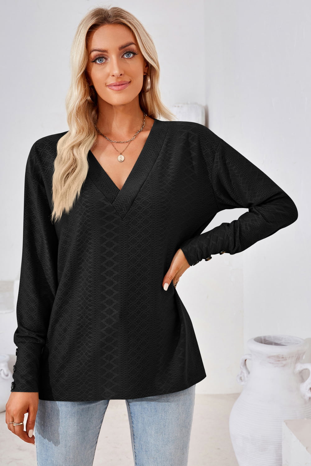 Women's V-Neck Long Sleeve Blouse