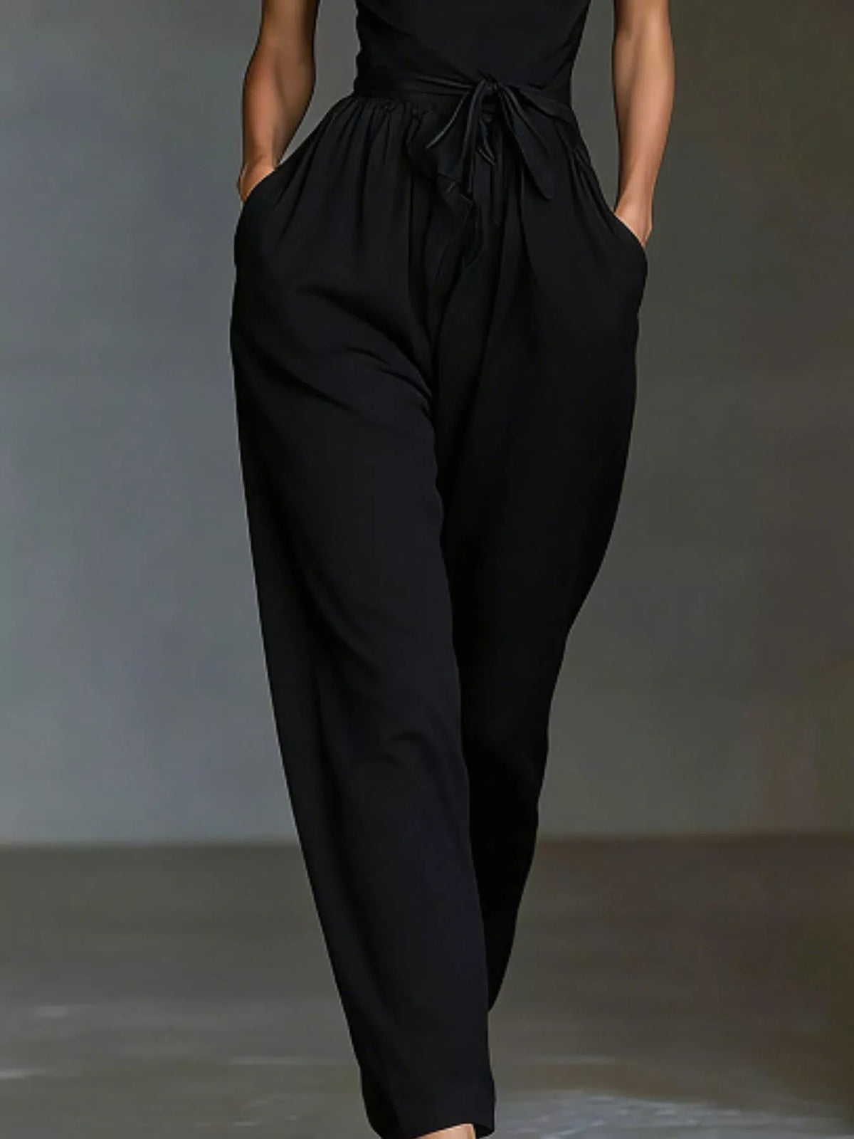 Women's Halter Neck Wide-Leg Jumpsuit with Waist-Tie Detail