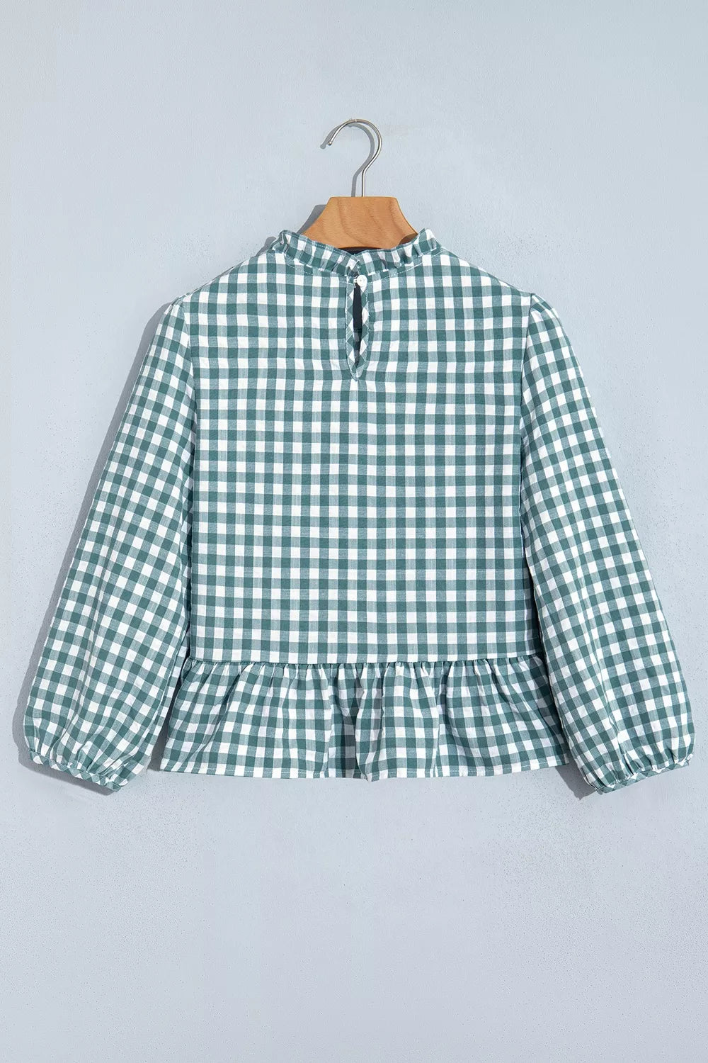 Women's Sage 3/4 Sleeve Shirred Plaid Peplum Top - Sage