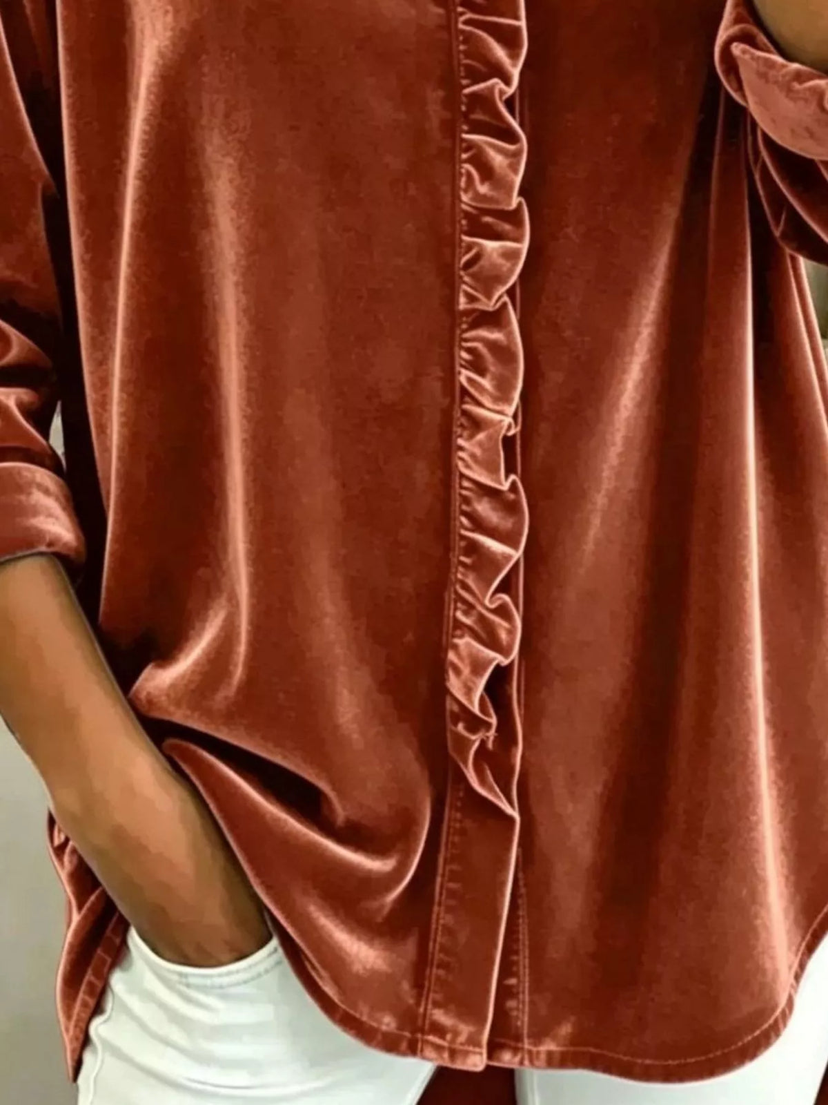 Women's Velvet Frill V-Neck Blouse