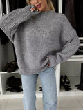 Women's Gray Ribbed Knit Crew Neck Sweater - Gray