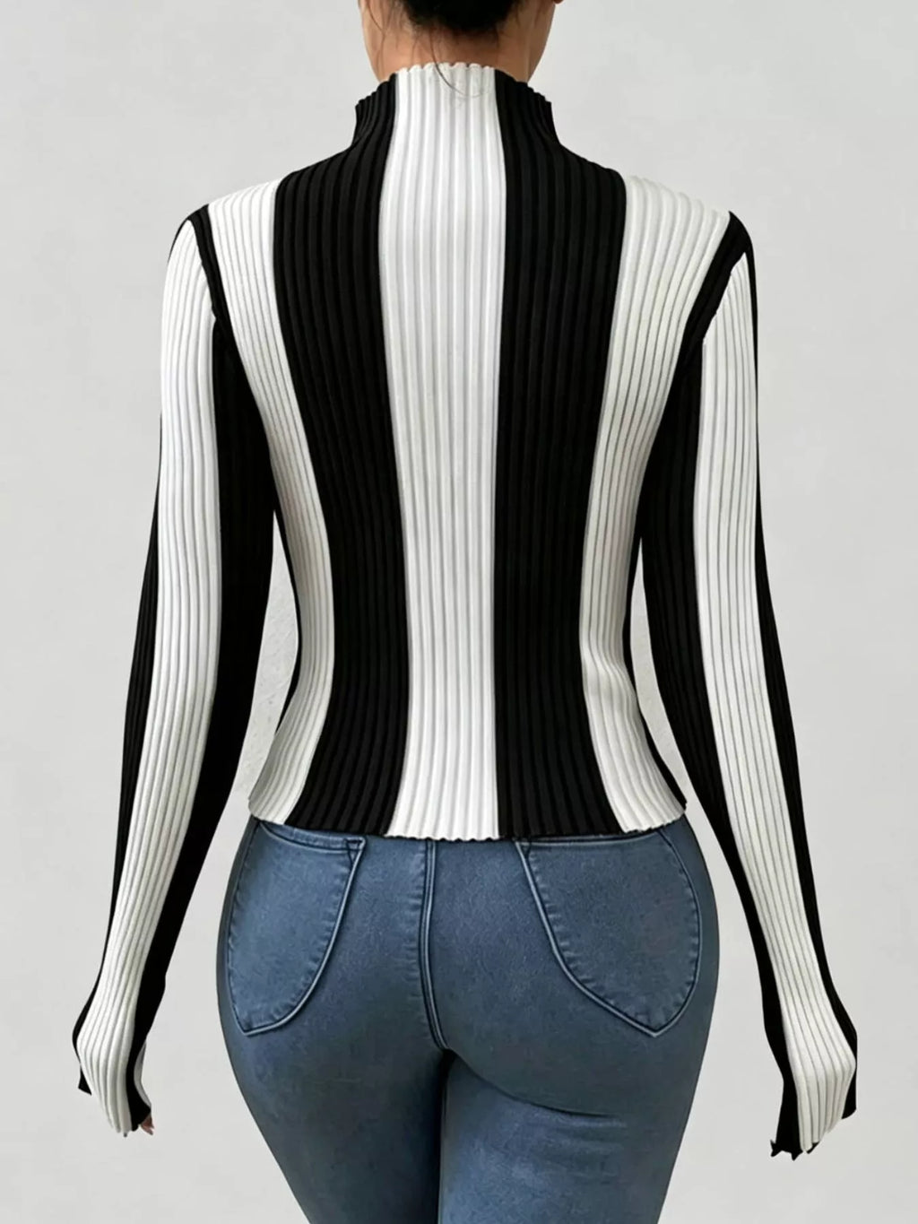 Women's Color Block Turtleneck Ribbed Knit Top