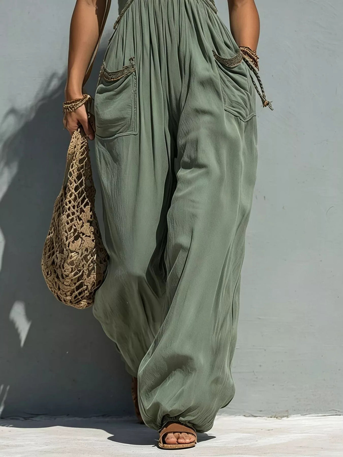 Women's Moss Lace Detail Wide-Leg Jumpsuit - Moss