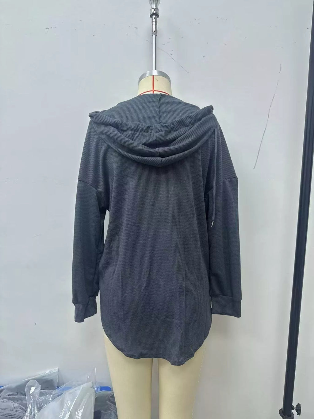 Women's Drawstring Waffle Knit Hoodie