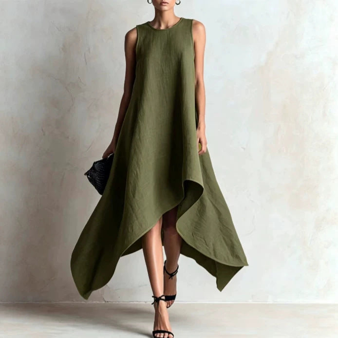 Irregular Flared Sleeveless Linen Dress