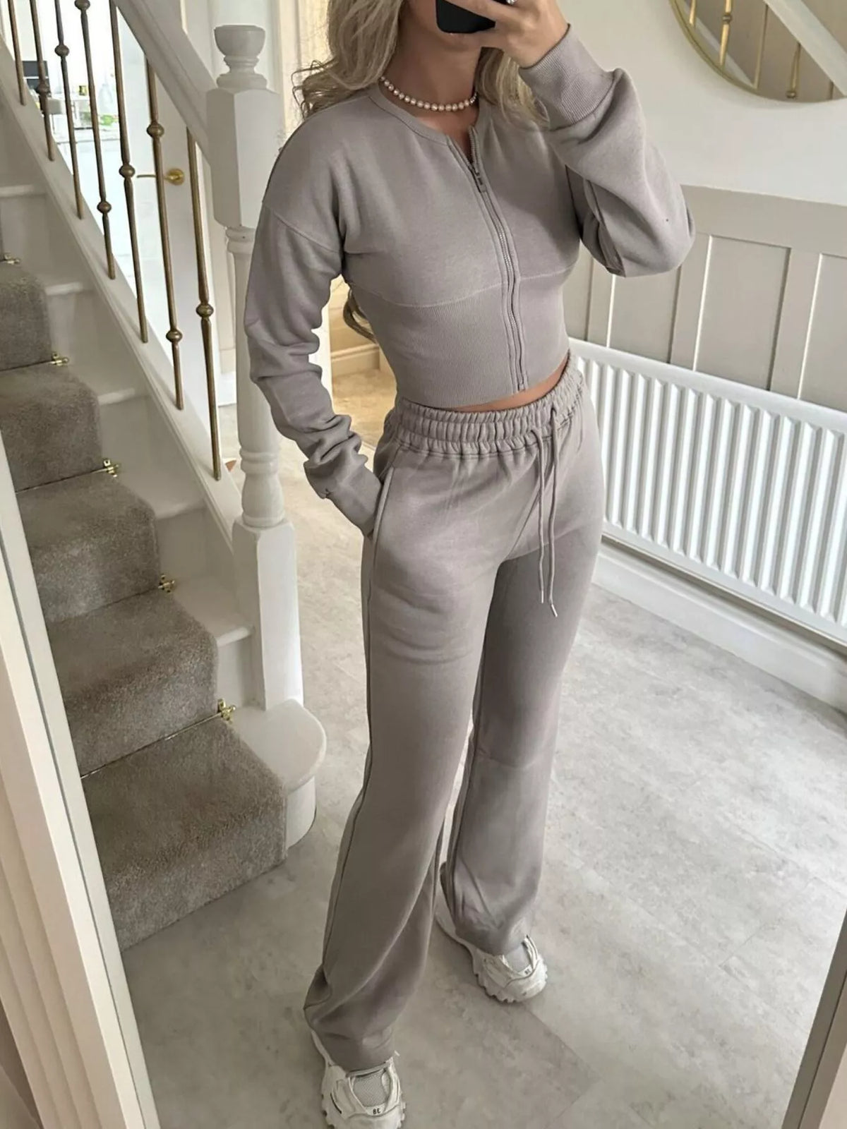 Women's Zip-Up Crop Hoodie and High-Waisted Pants Set