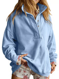 Women's Half Snap Dropped Shoulder Sweatshirt - Sky Blue