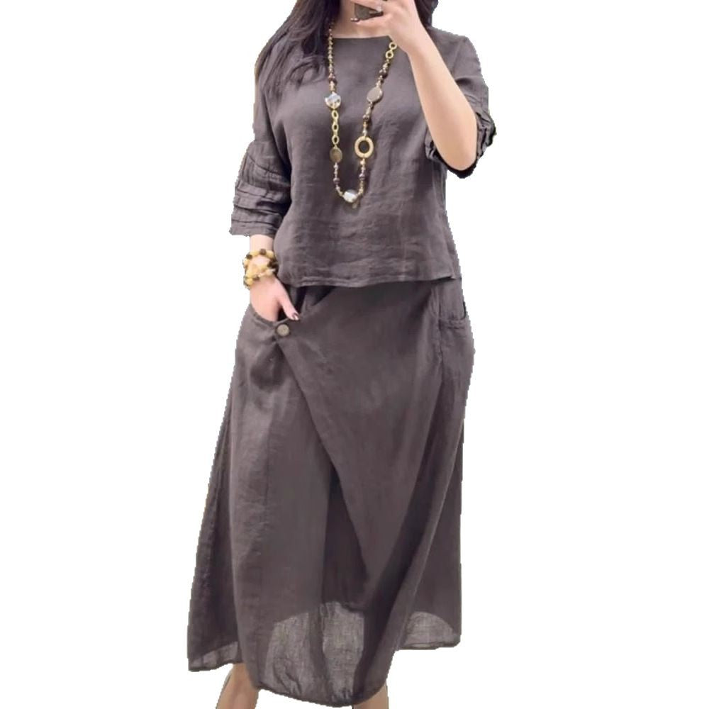 Women's Cross-Border European And American Amazon Hot-Selling New Foreign Trade Women's Casual Solid Color Loose Skirt Two-Piece Set