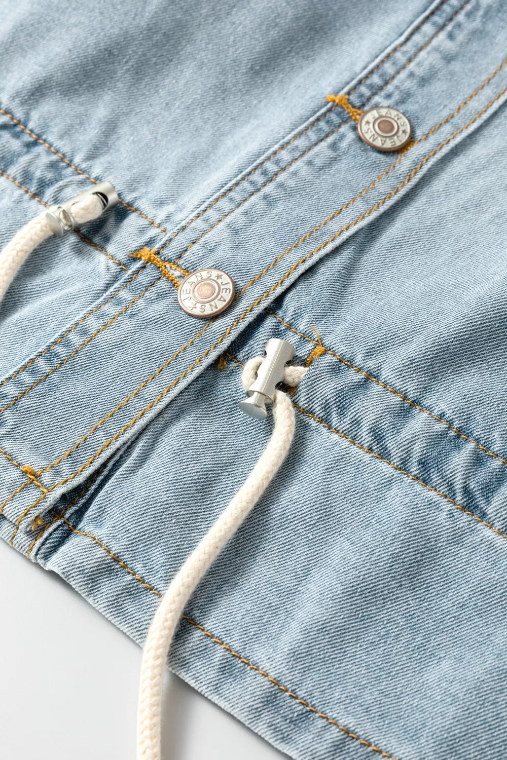Women's Light Blue Draw-cord Hem Light Wash Denim Jacket - Light Blue