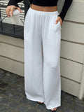 Women's White Textured Wide-Leg Casual Pants - White