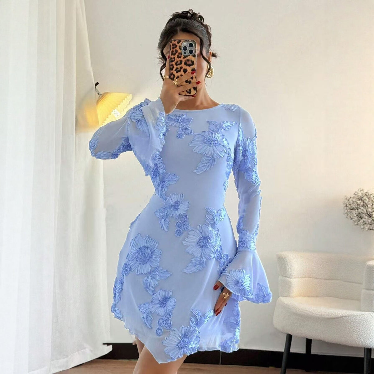 Backless Trumpet-sleeve Bodycon Dress