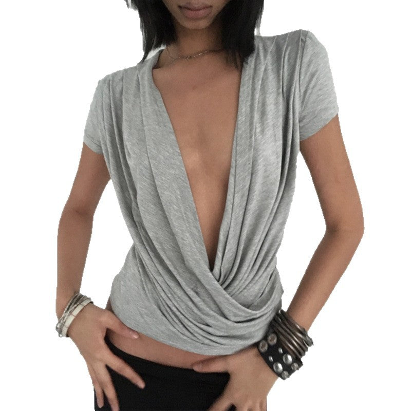 Sexy Deep-V Women's Fashionable Versatile Short-sleeve T-shirt