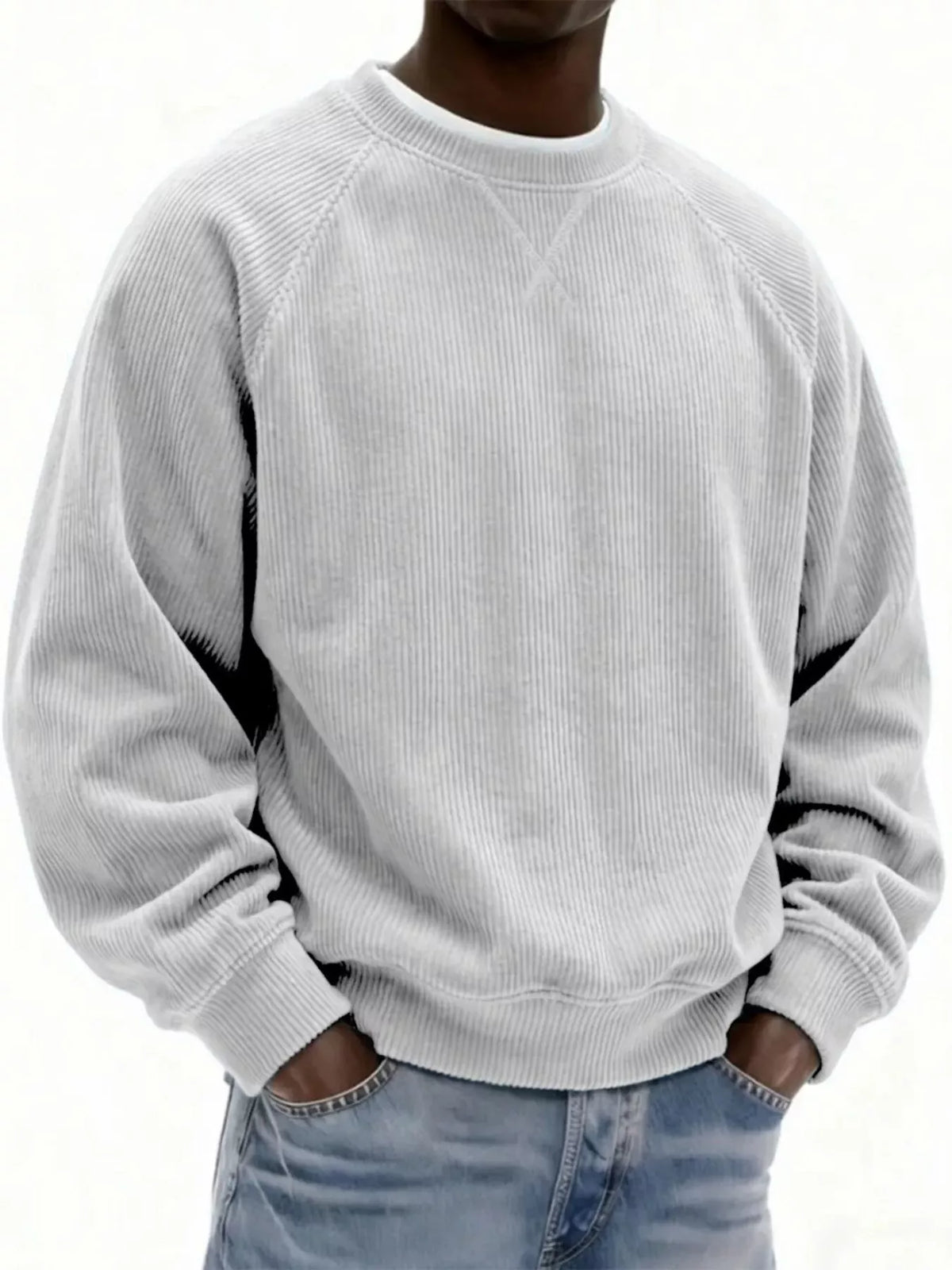 Men's Full Size Corduroy Crew Neck Sweatshirt Plus Size