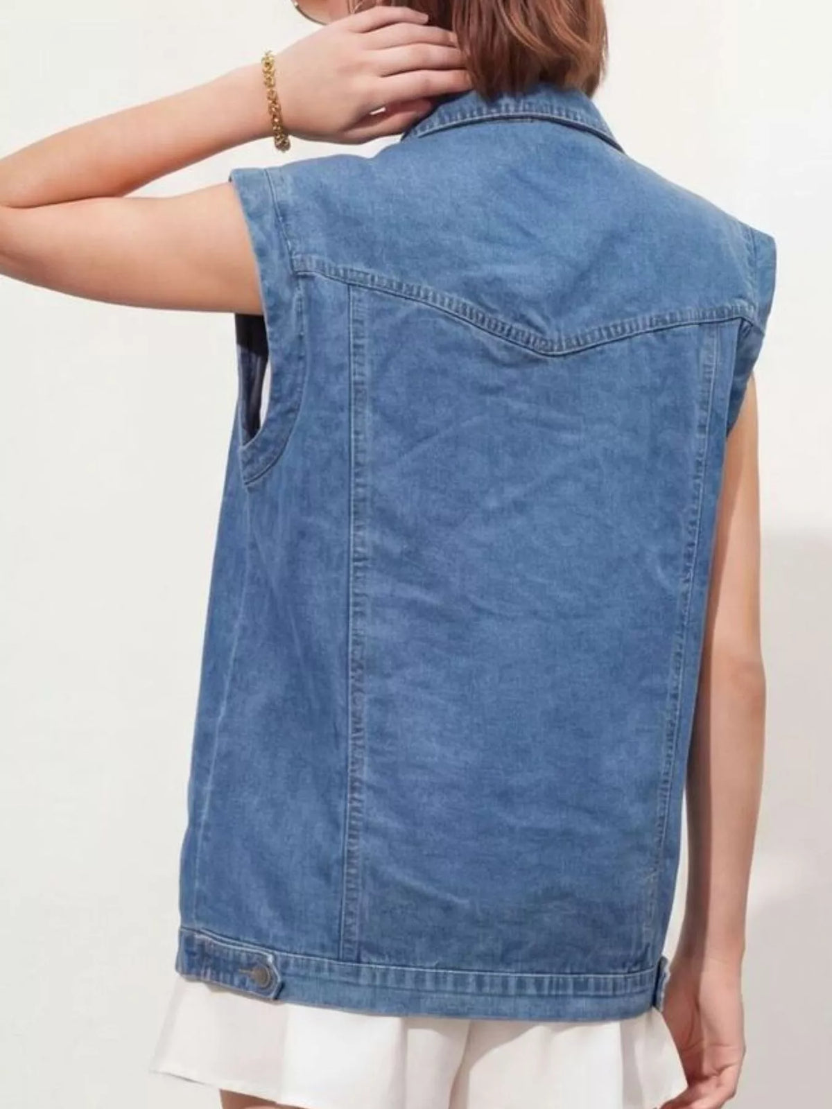 Women's Blue Button-Down Denim Vest - Blue