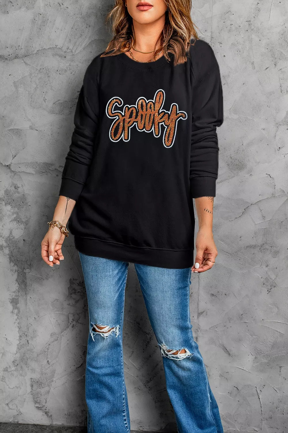 Spooky Rhinestone Drop Shoulder Sweatshirt