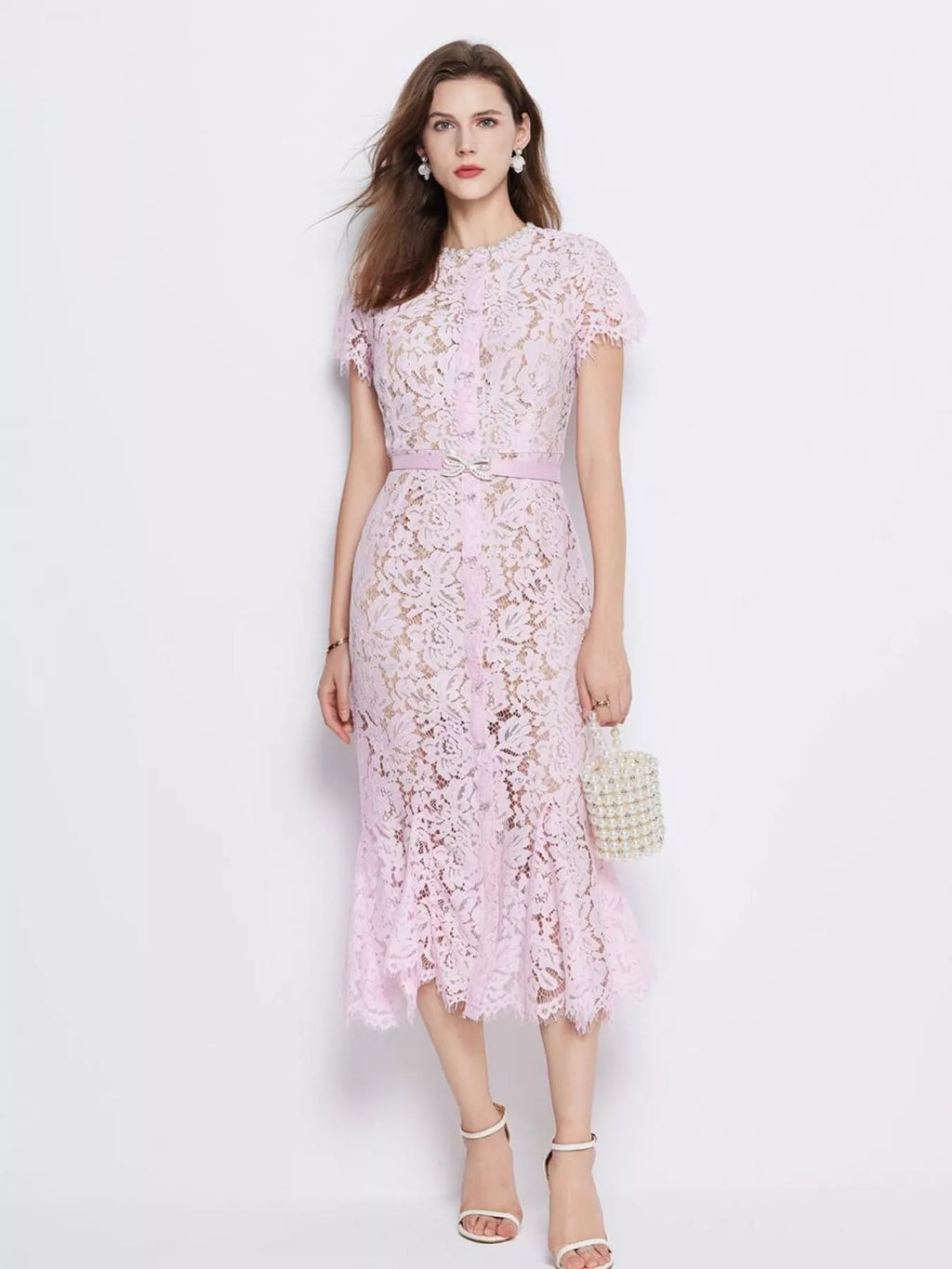 Women's Lace Short Sleeve Mermaid Dress