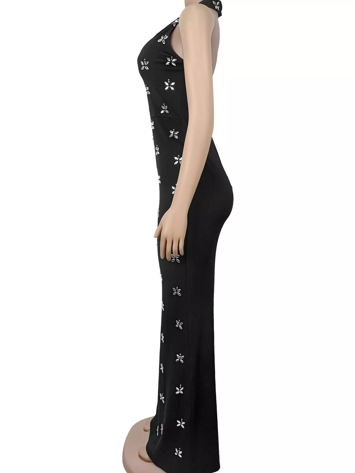 Women's Black Floral Halter Neck Maxi Dress - Black