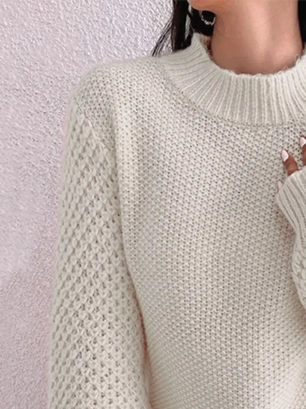 Women's Openwork Mock Neck Long Sleeve Sweater