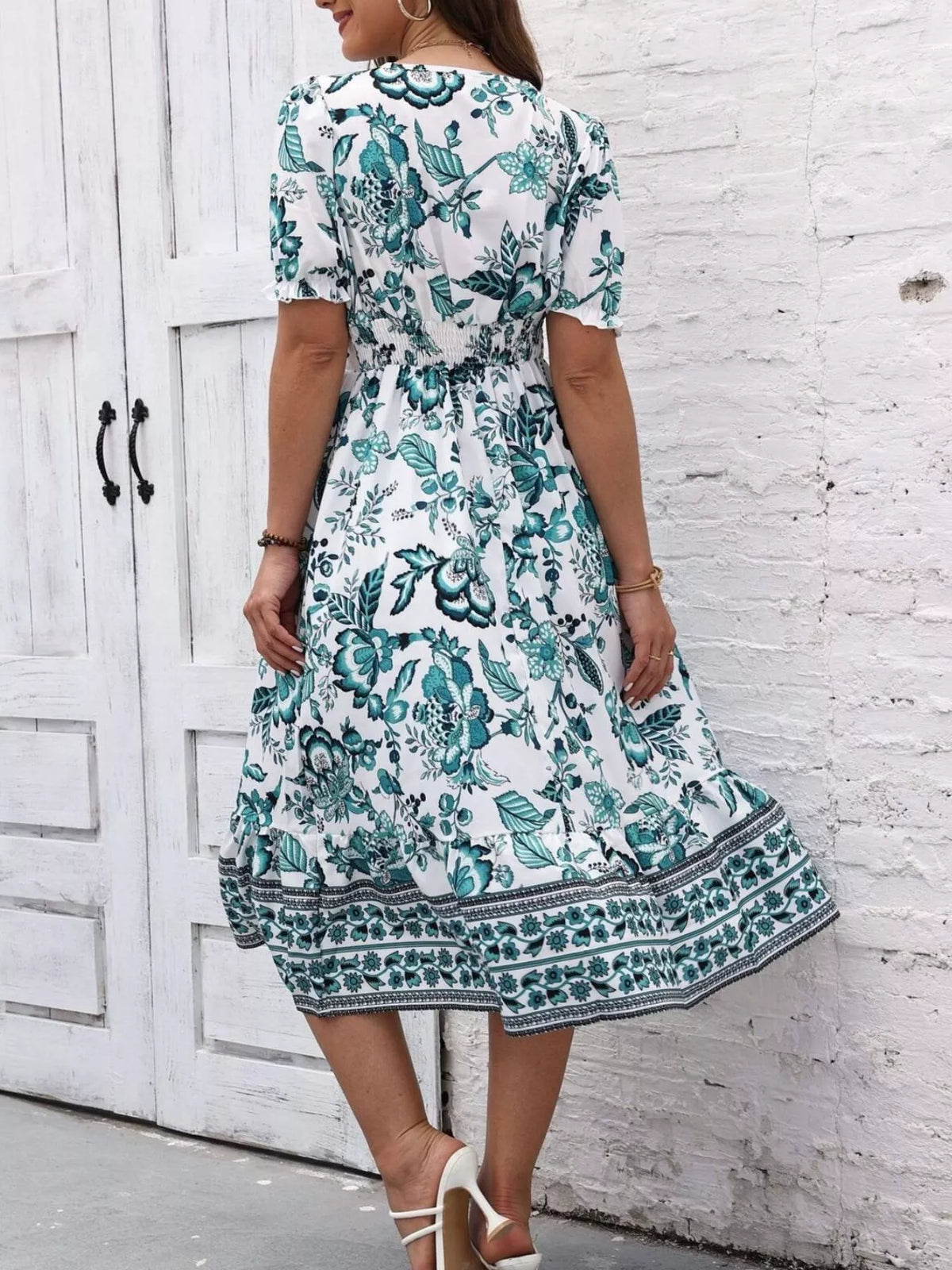 Women's Floral Print Puff Sleeve Wrap Midi Dress