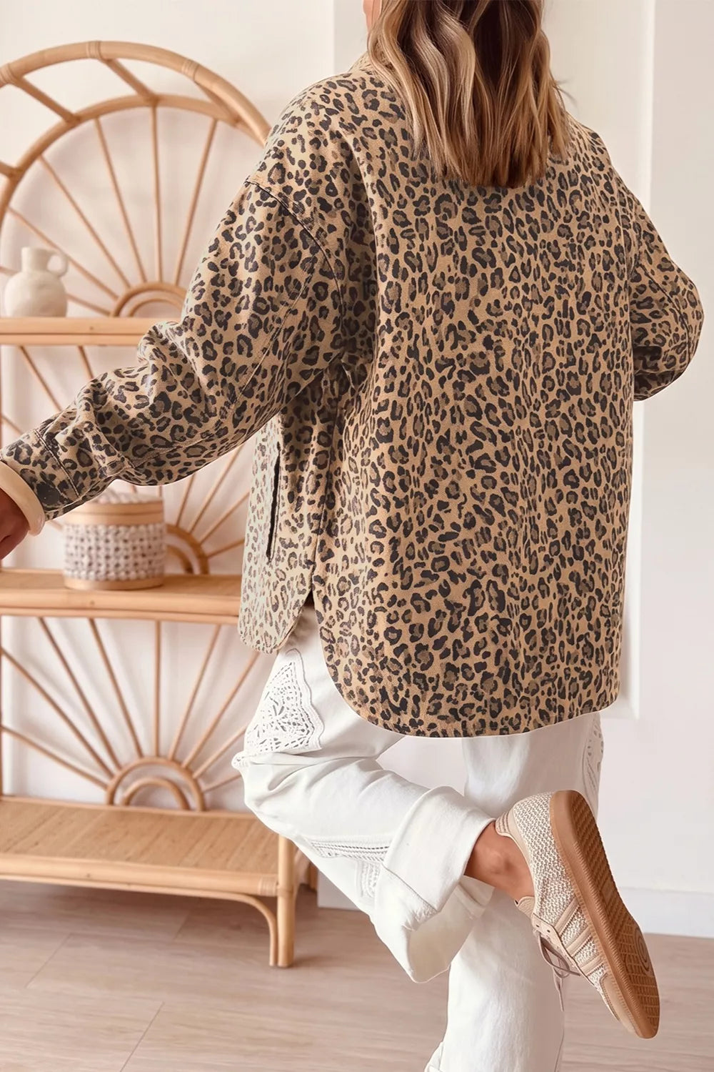 Women's Leopard Print Denim Jacket - Leopard