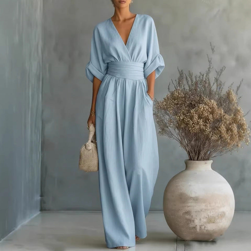 Women's European And American Cross Border Spring Summer New Amazon Elegant Waist-cinching Stylish Women's Jumpsuit
