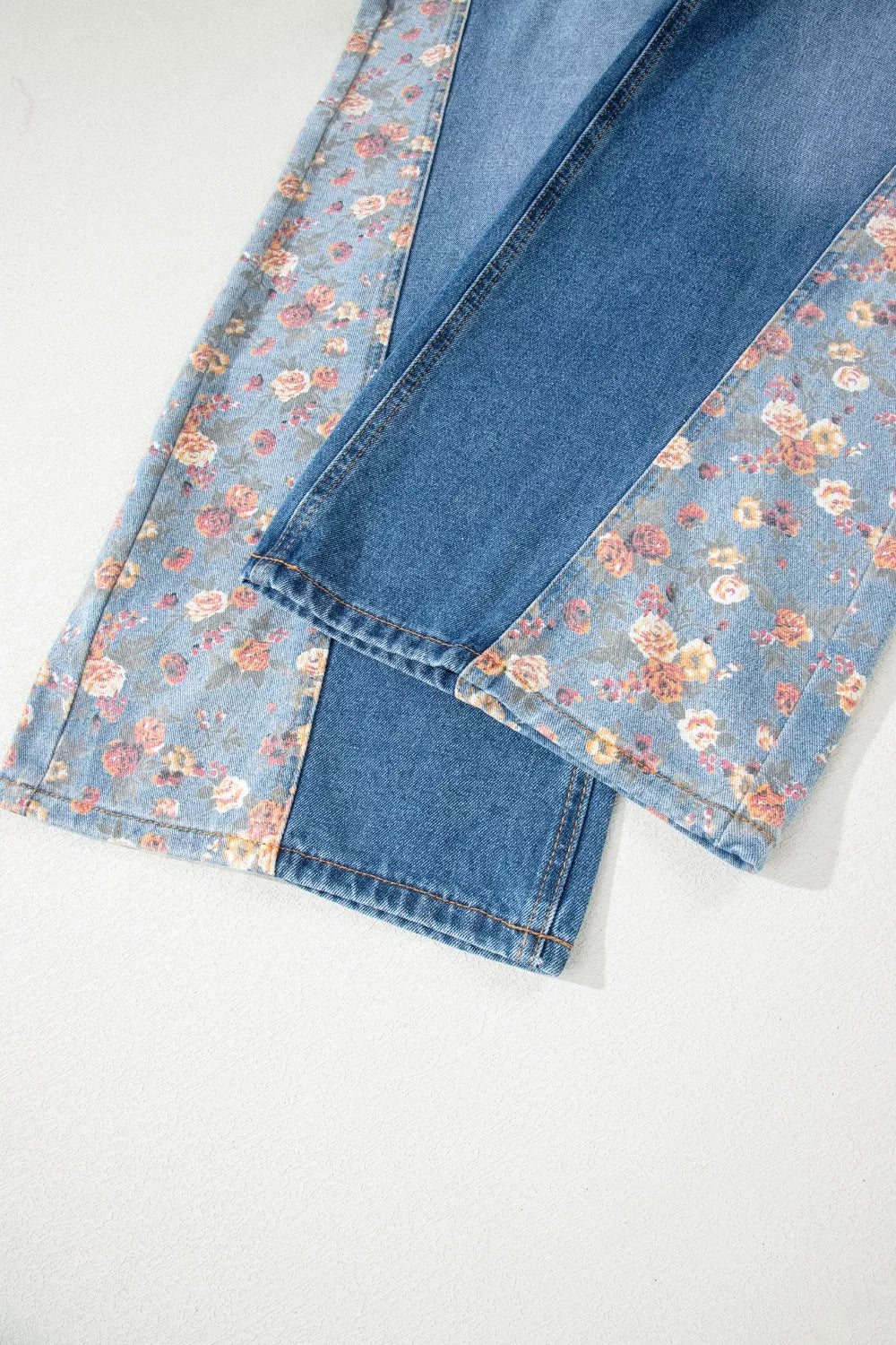 Women's Dusty Blue Vintage Rose Printed Pleated Loose Denim Overall - Dusty Blue